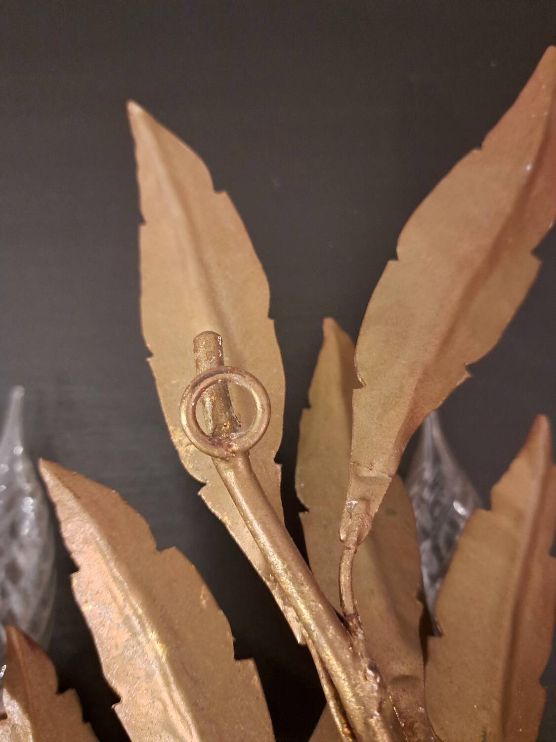 Pair of gold-tone metal leaf wall sconces