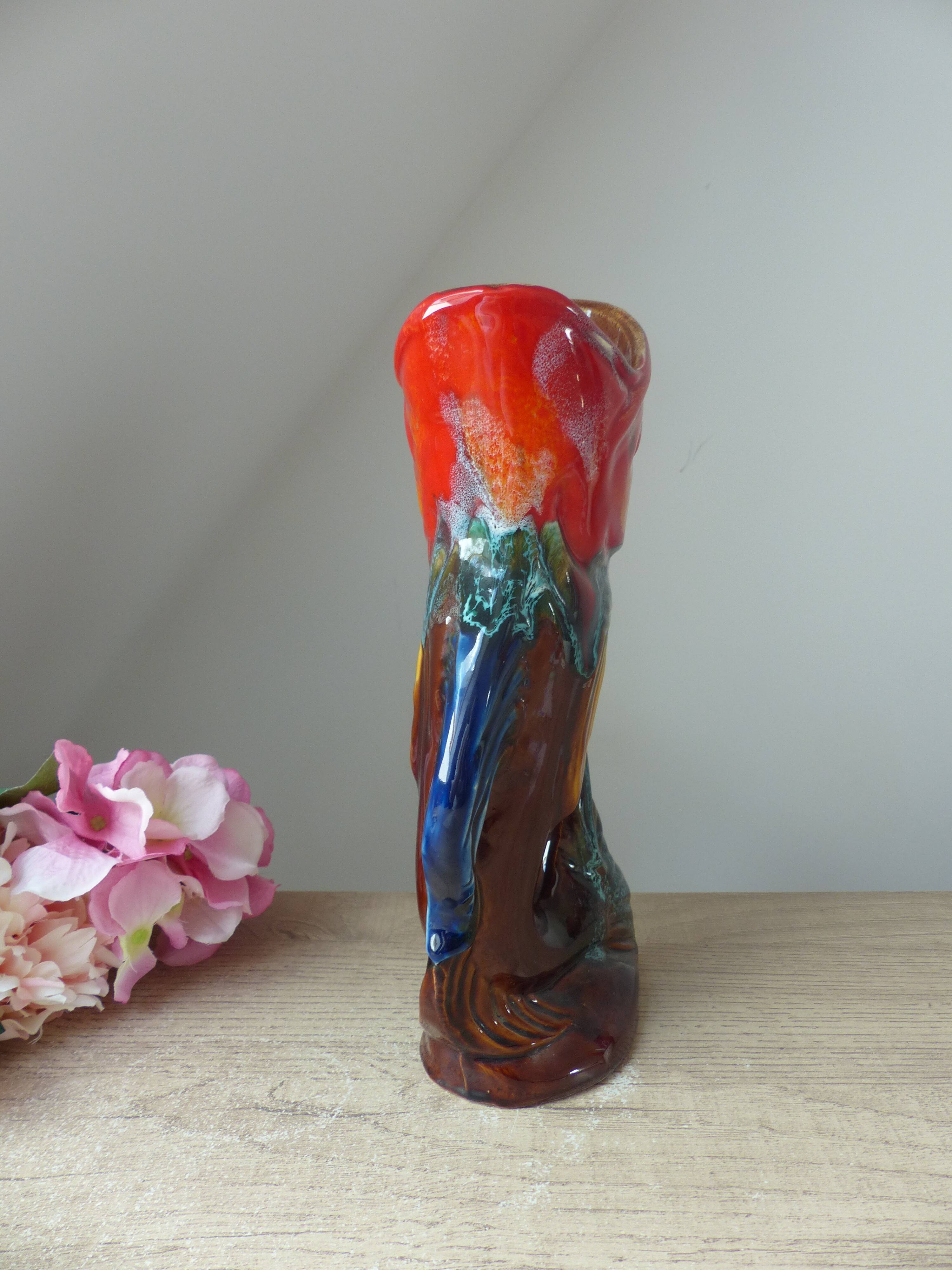 Vintage Vallauris Style Colorful Ceramic Fish Shaped Pitcher