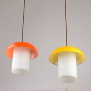 Mid-Century Glass and Brass Mushroom Pendant Lamps, Set of 3