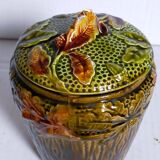 Sugar bowl in barbotine with oak branches