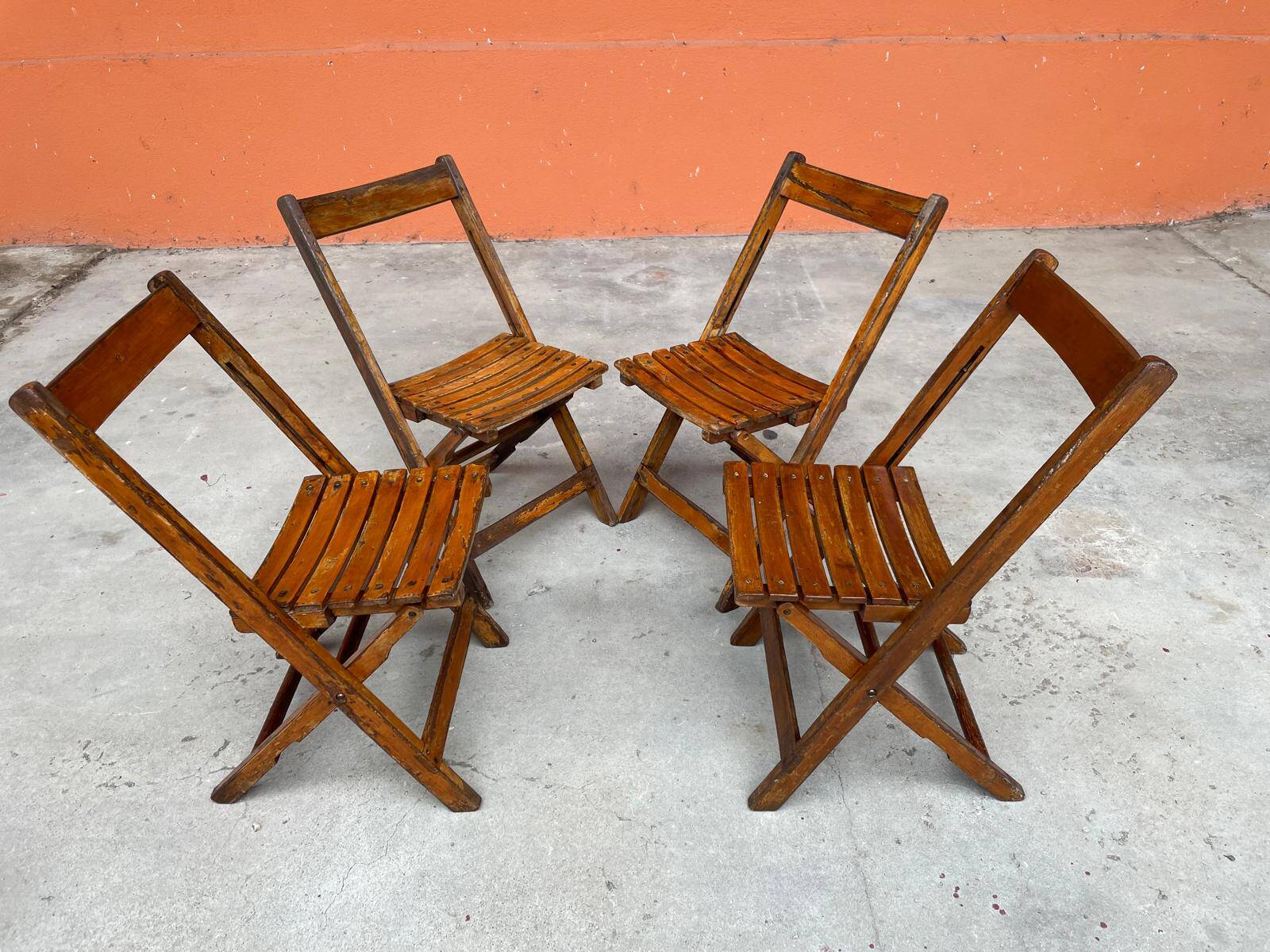 4 Antique Folding Bistro Brasserie Terrace Chairs