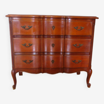 3-drawer chest of drawers in Louis XV style cherry wood, 1980s