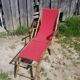 Former pliante long chair - wood foot rest - vintage red fabric