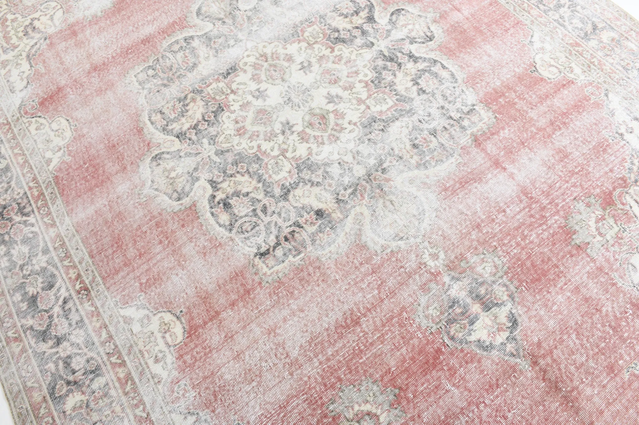 8x12 Large Vintage Pale Red & Blue Persian Rug, Oriental Rustic Carpet
