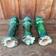 3 Tamegroute candle holders in green glazed ceramic from Morocco.