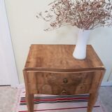 former raw wood with 2 baroque style drawers bedside
