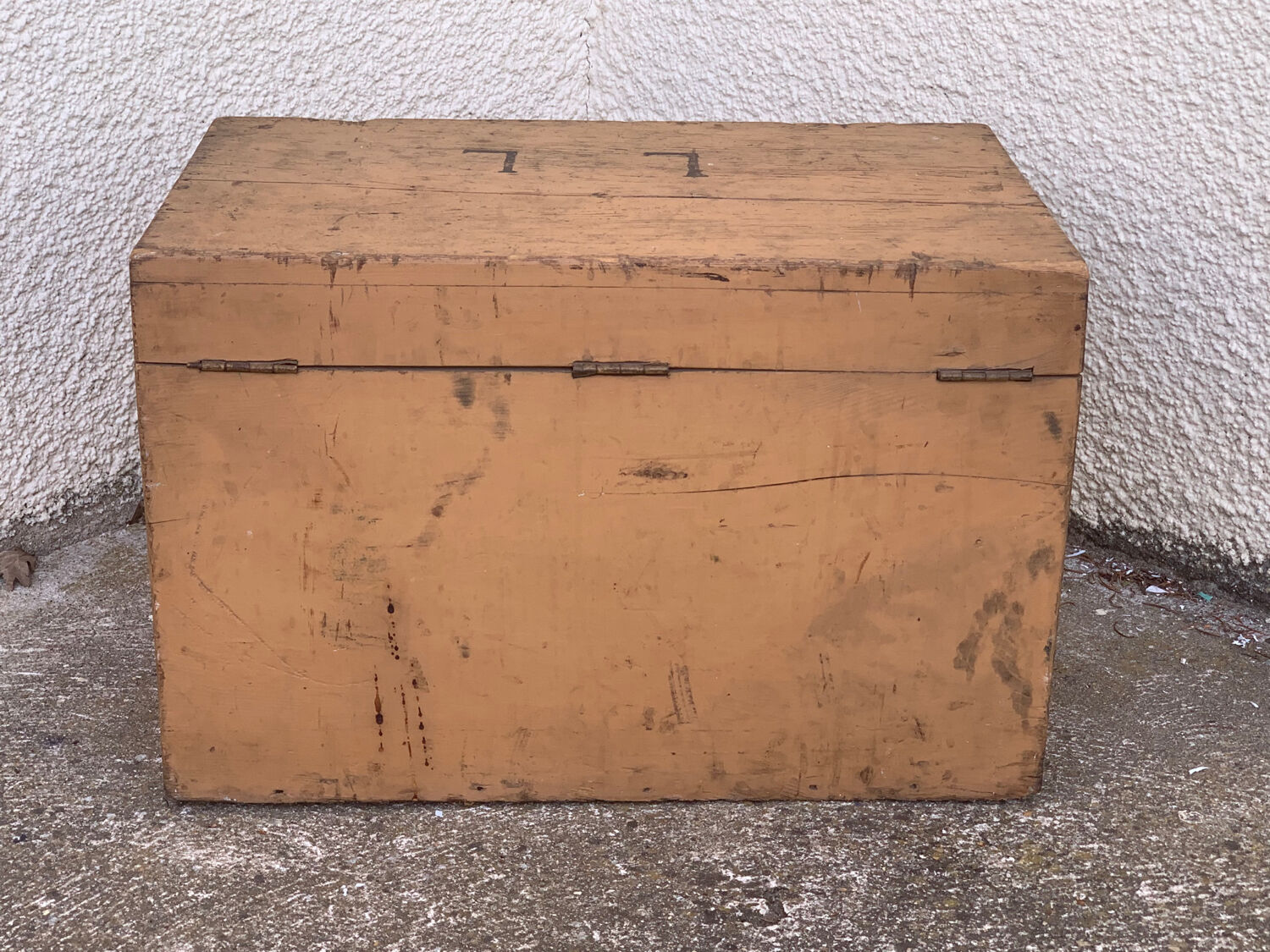 Wooden chest yellow patina