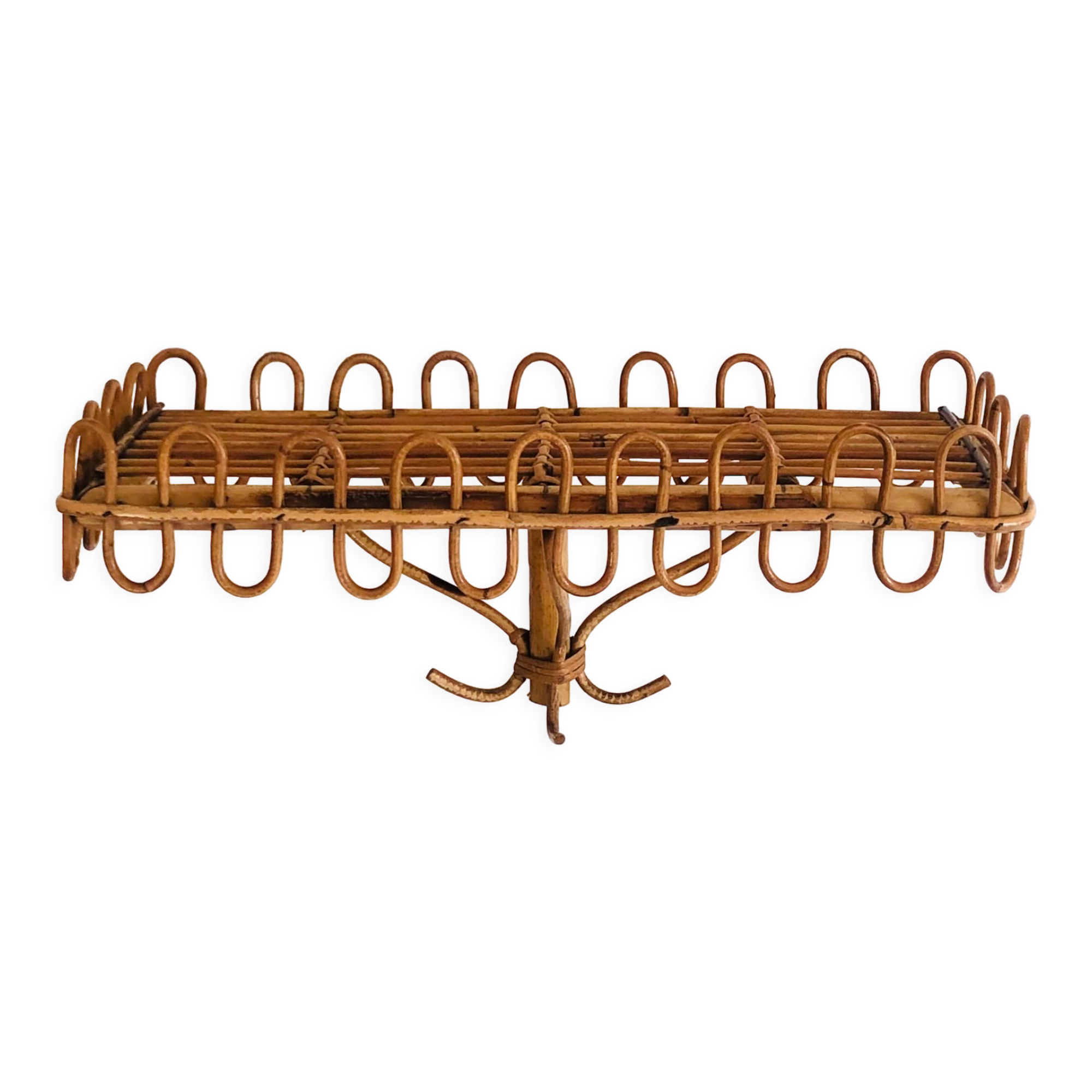 Rectangular rattan wall shelf, Italy 60s