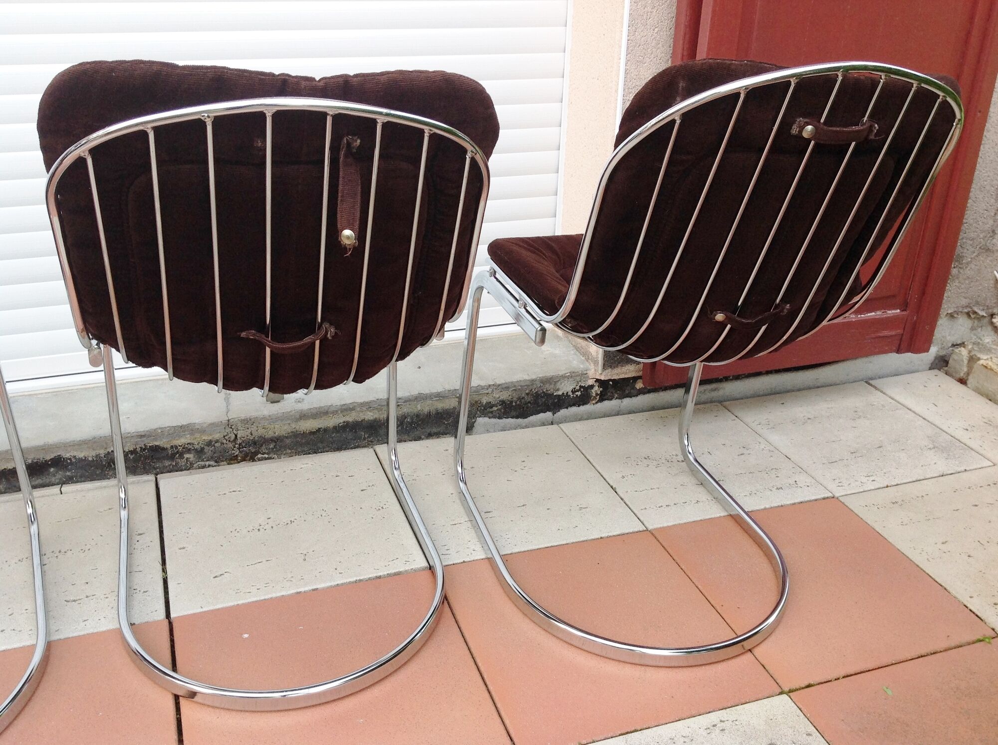 Set of four chrome metal wired chairs by Gastone Rinaldi / vintage 70s