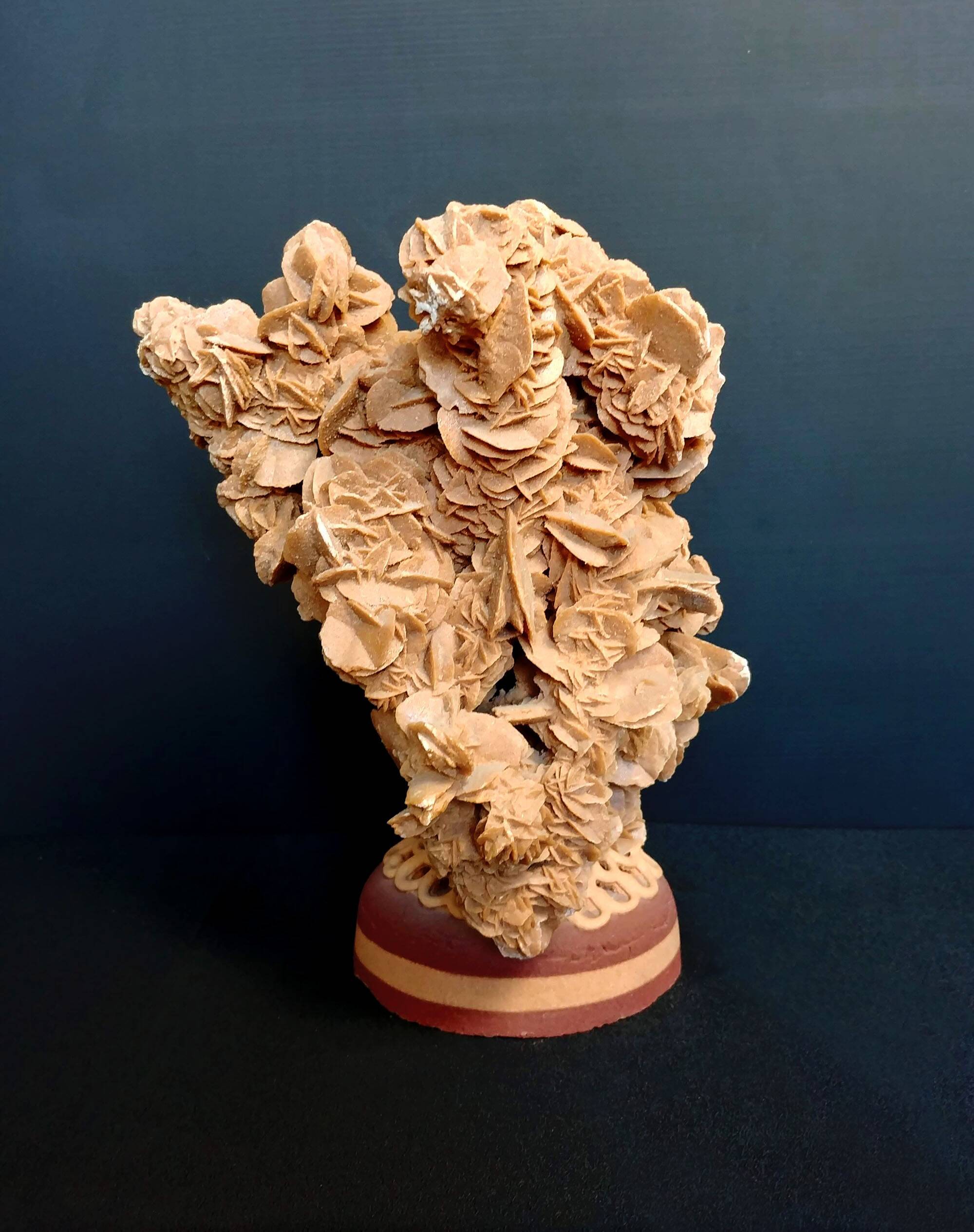 Exceptional rose des sables on a trimmed stem.