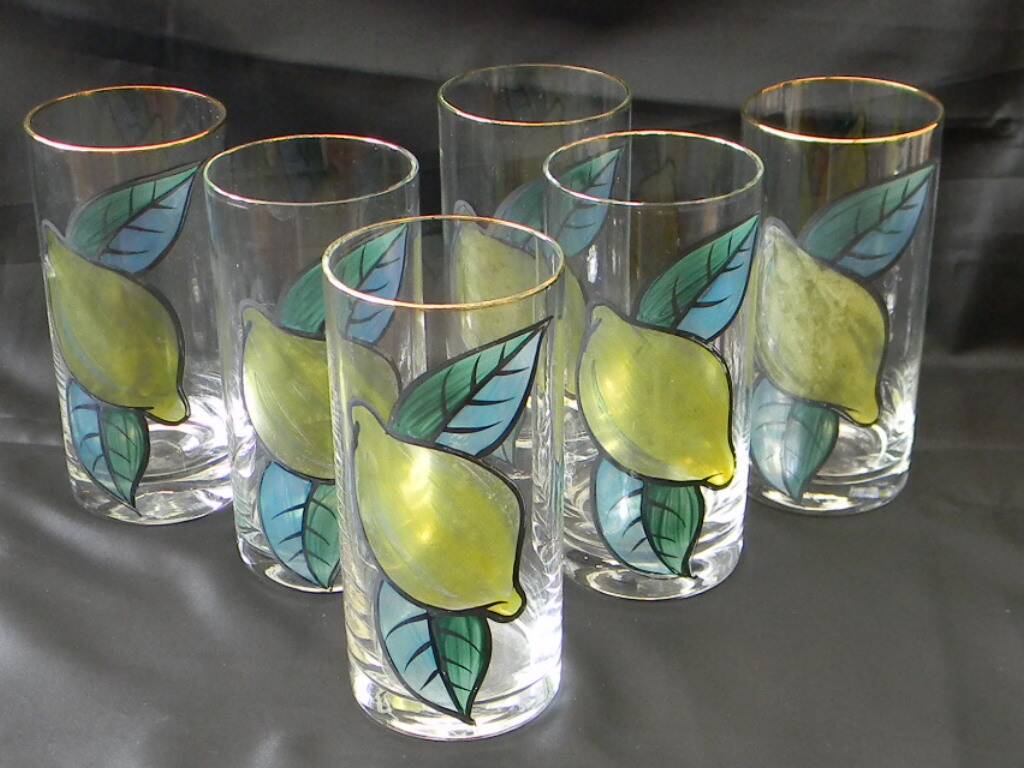 6 glass orangeade glasses, 1970s