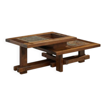 Table basse en chêne Wood ardoise France année 1960