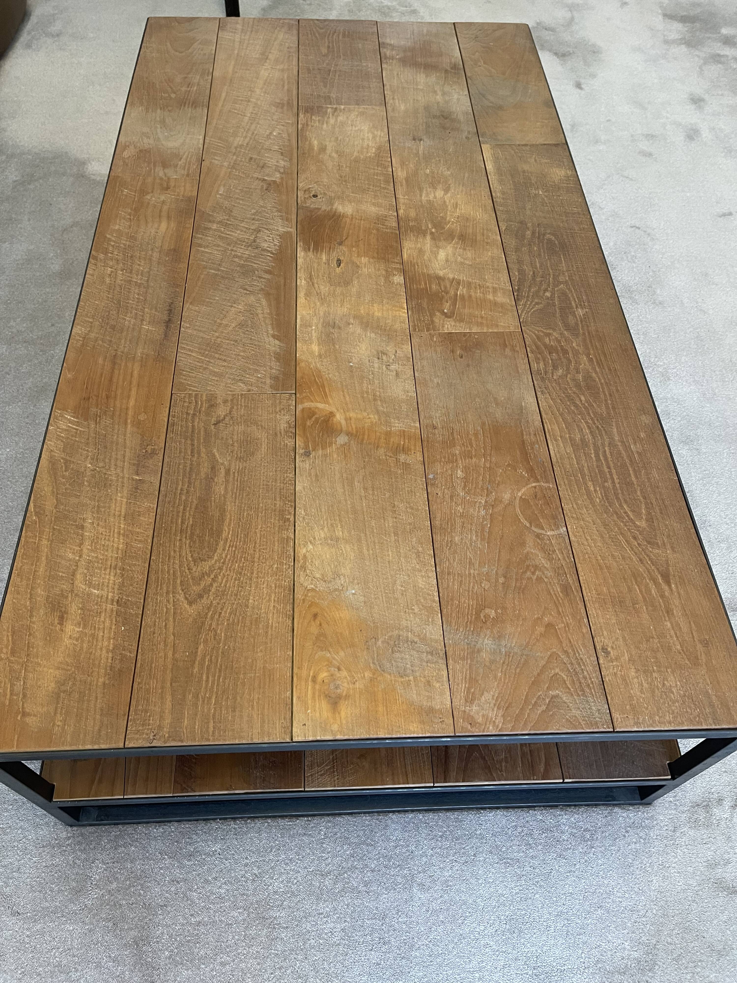 Coffee table sheet metal and natural teak, Le Cèdre Rouge