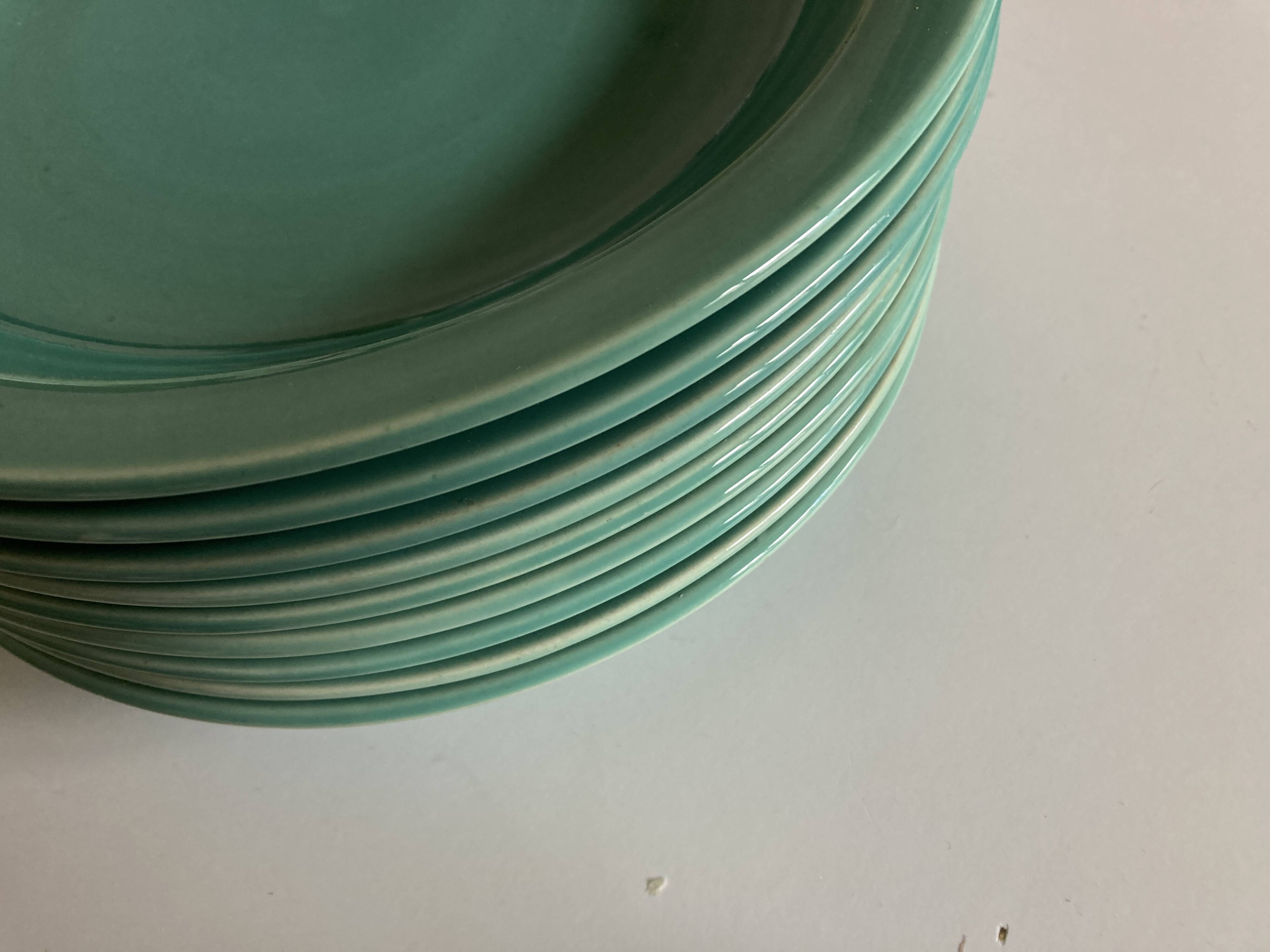 Set of 9 modernist turquoise earthenware plates from 1950 by Villeroy & Boch.