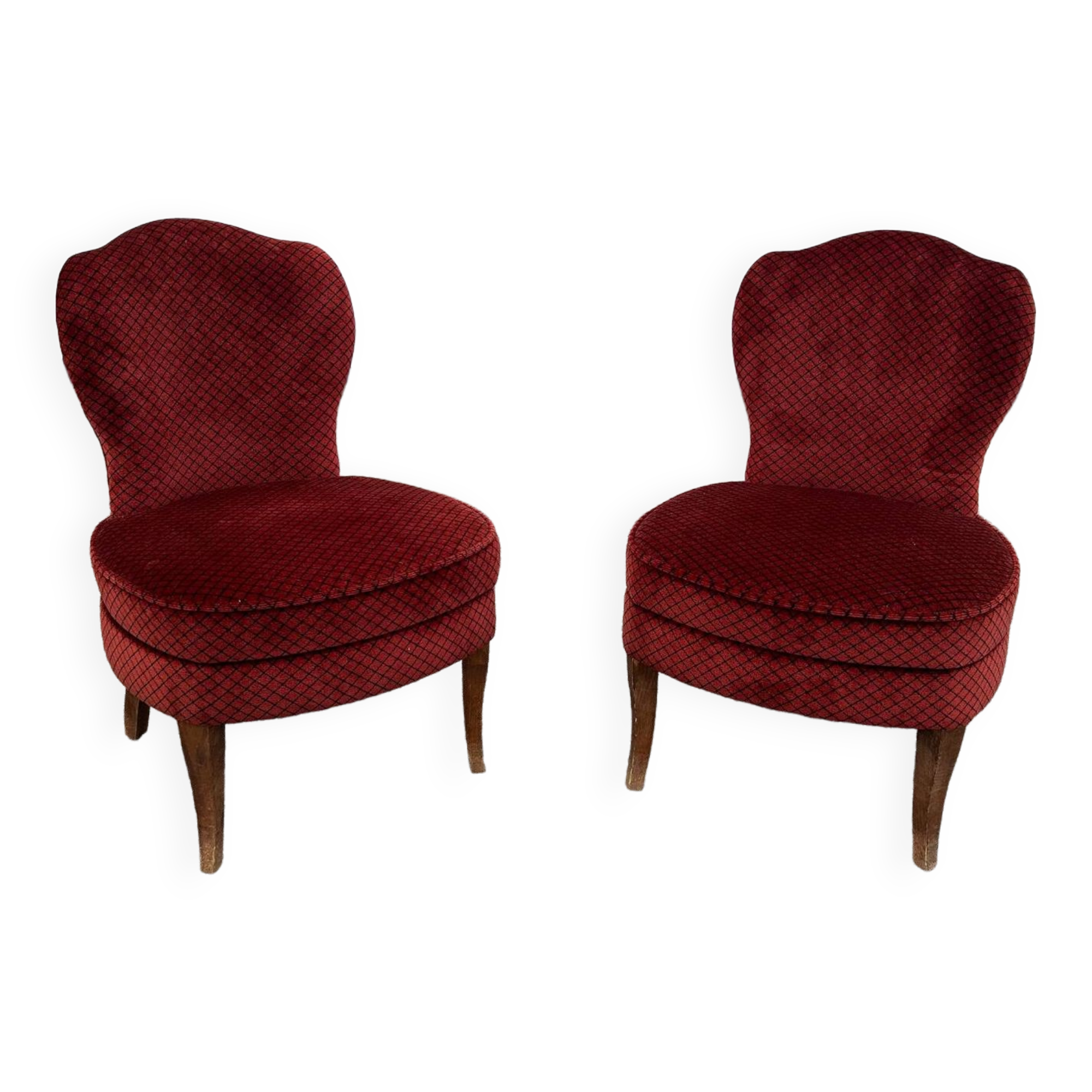pair of red velvet toad armchairs