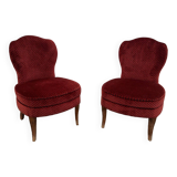 pair of red velvet toad armchairs