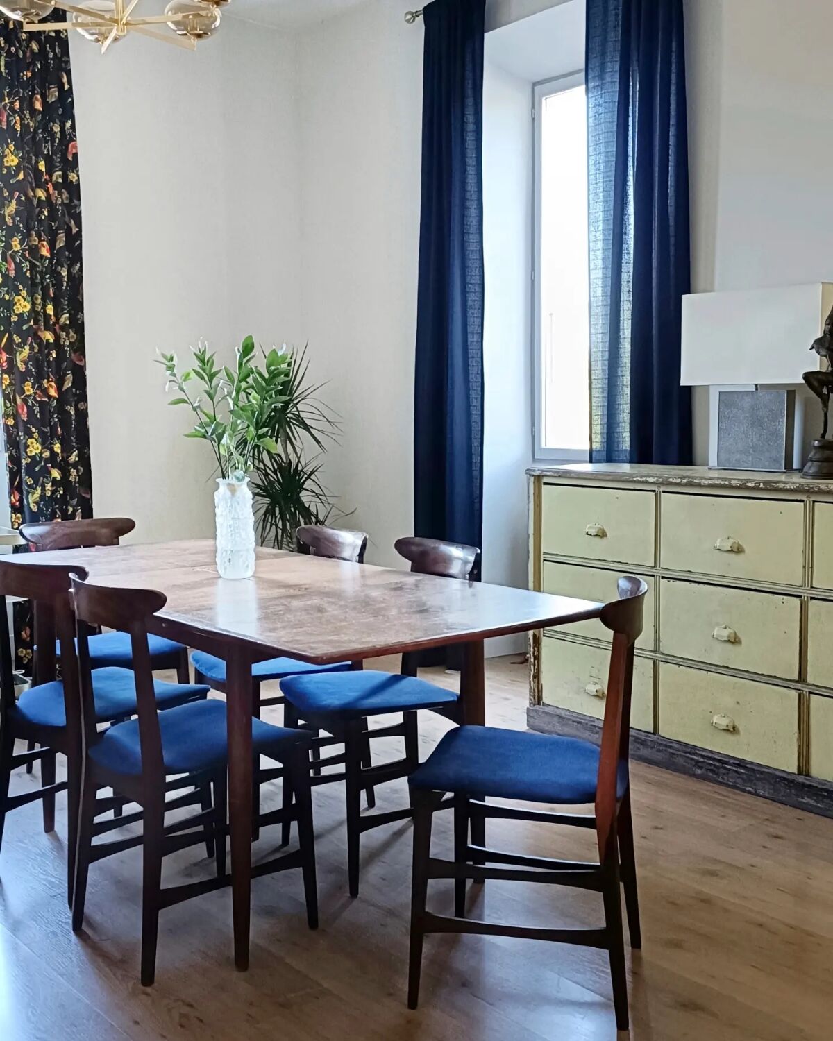 1960s Italian teak chairs in blue