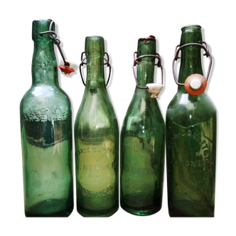 Lot 4 bottles old green glass lemonade