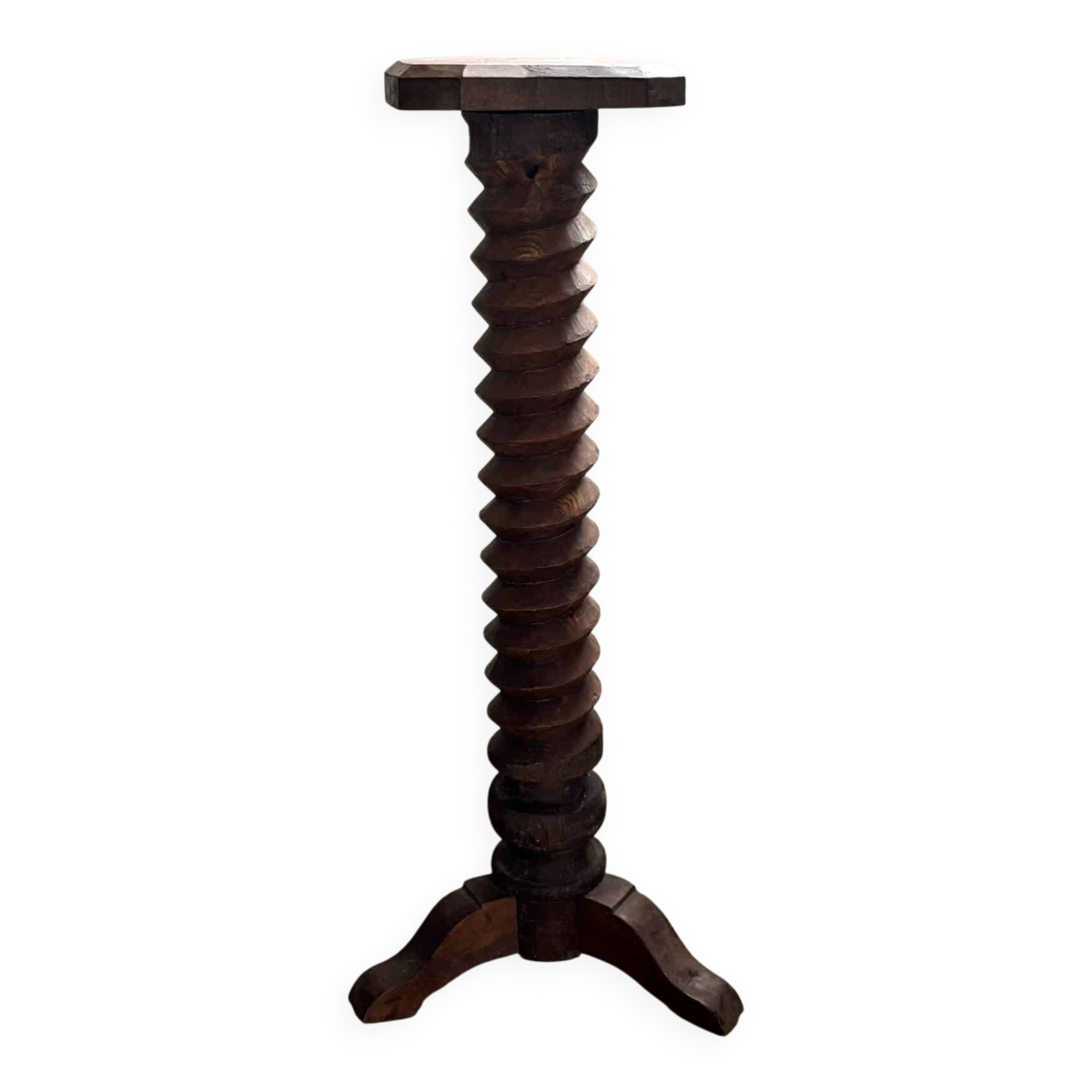 Brutalist hand-carved wooden pedestal, France