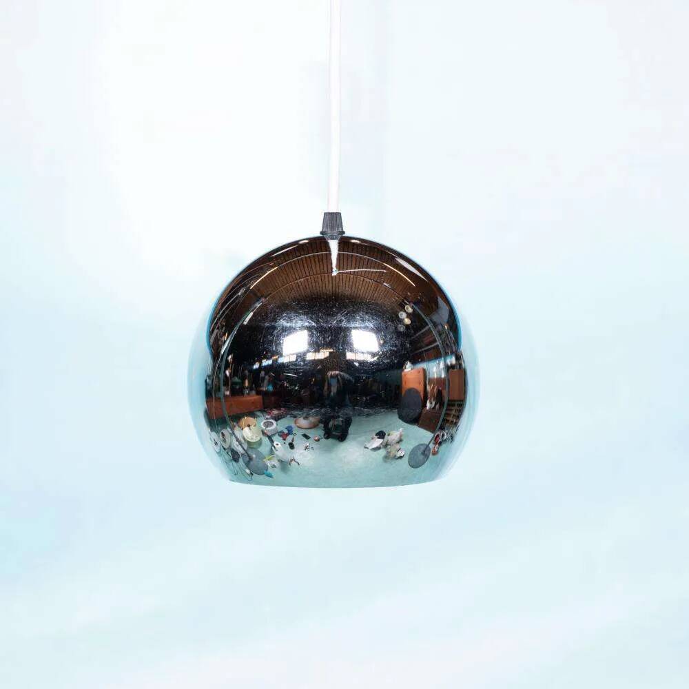 Vintage chrome sphere pendant lamp, space age eye lamp.