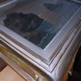 Superb seaside table with crespuscule by P. Dupret with frame