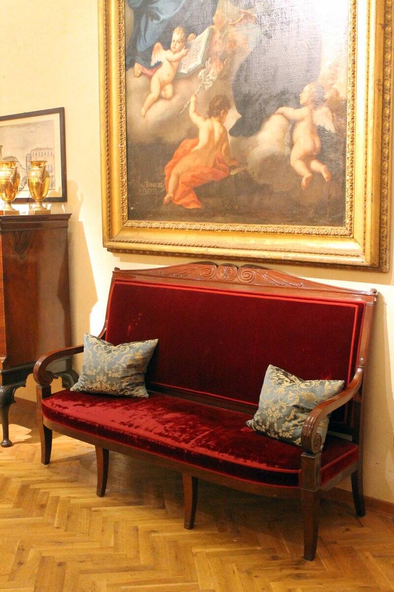 18th Century French Hand Carved Mahogany Upholstered Sofa in the style of George Jacob
