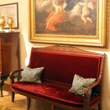18th Century French Hand Carved Mahogany Upholstered Sofa in the style of George Jacob