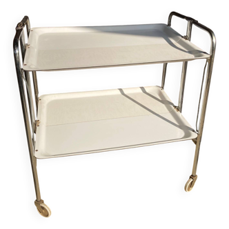 Vintage serving trolley, white folding table, 70s design, vintage.