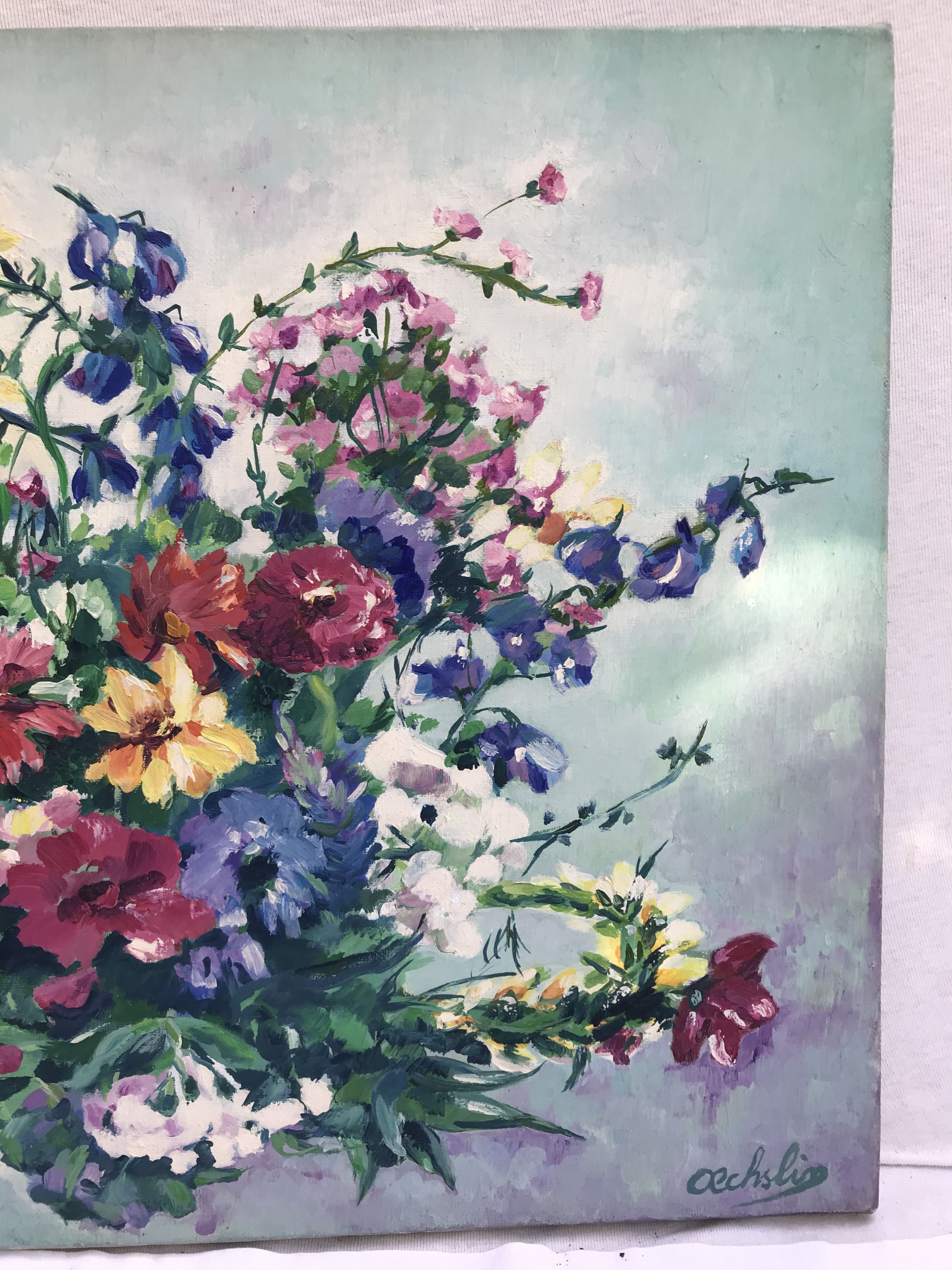 Painting painting oil on canvas Oechslin "bouquet de fleurs" vintage