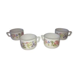 Arcopal vintage stylized flowers 4 coffee cups 4 coffee cups