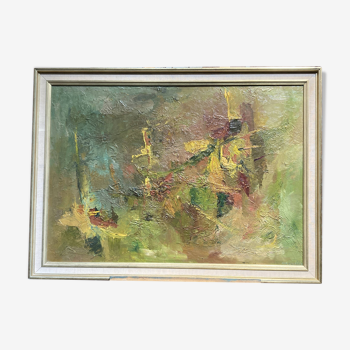 Oil on canvas abstract art, framed.