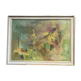 Oil on canvas abstract art, framed.