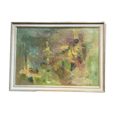 Oil on canvas abstract art, framed.