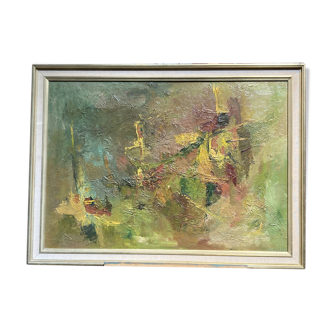 Oil on canvas abstract art, framed.