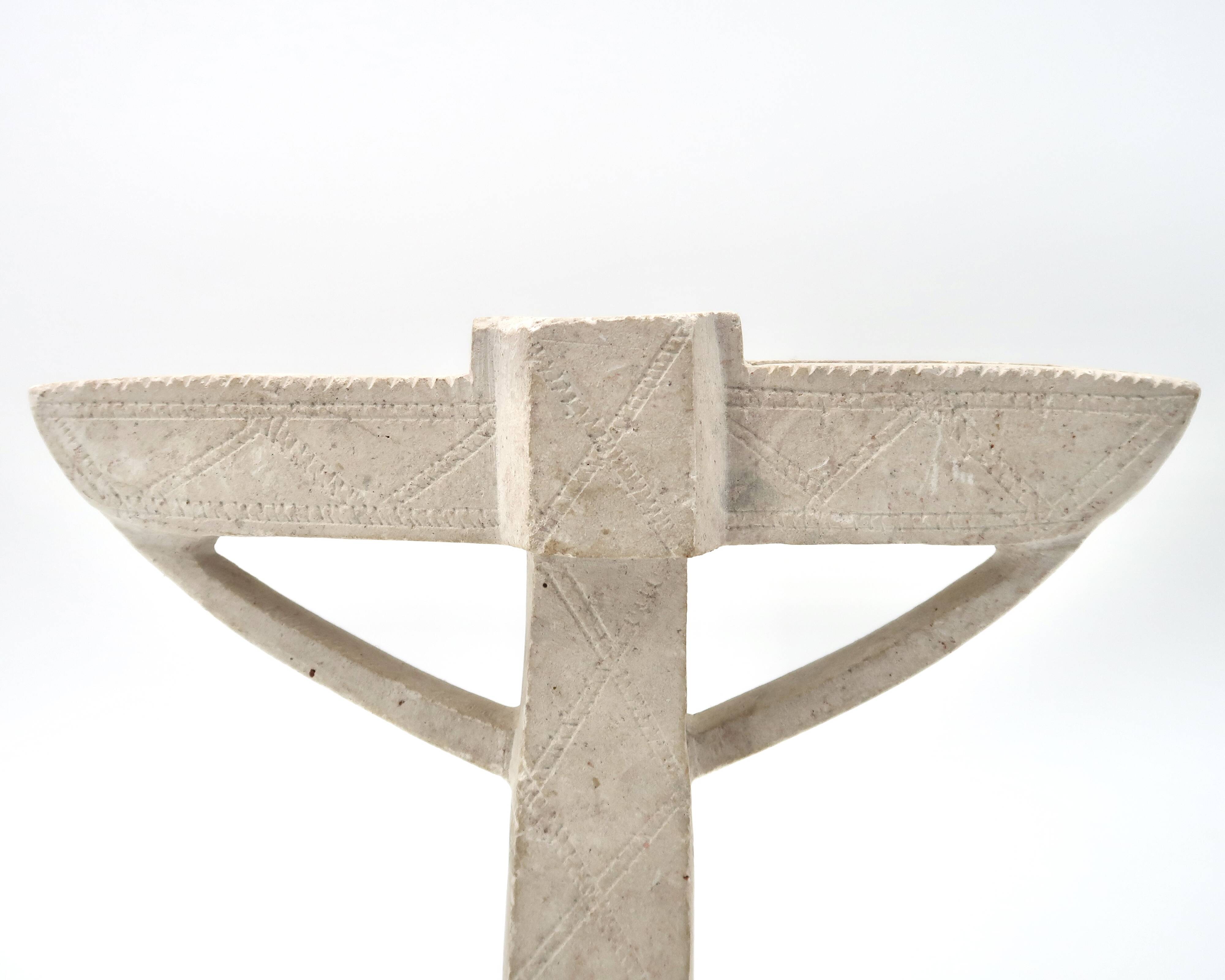 Moroccan candle holder in carved white beige stone, 1970s.