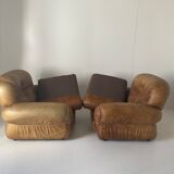 Pair of brown leather armchairs