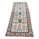Long Persian rug in knotted wool, burgundy blue, flowers, handmade 300x90