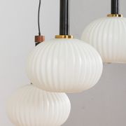 Ribbed glass and teak pendant lamp, 60s.