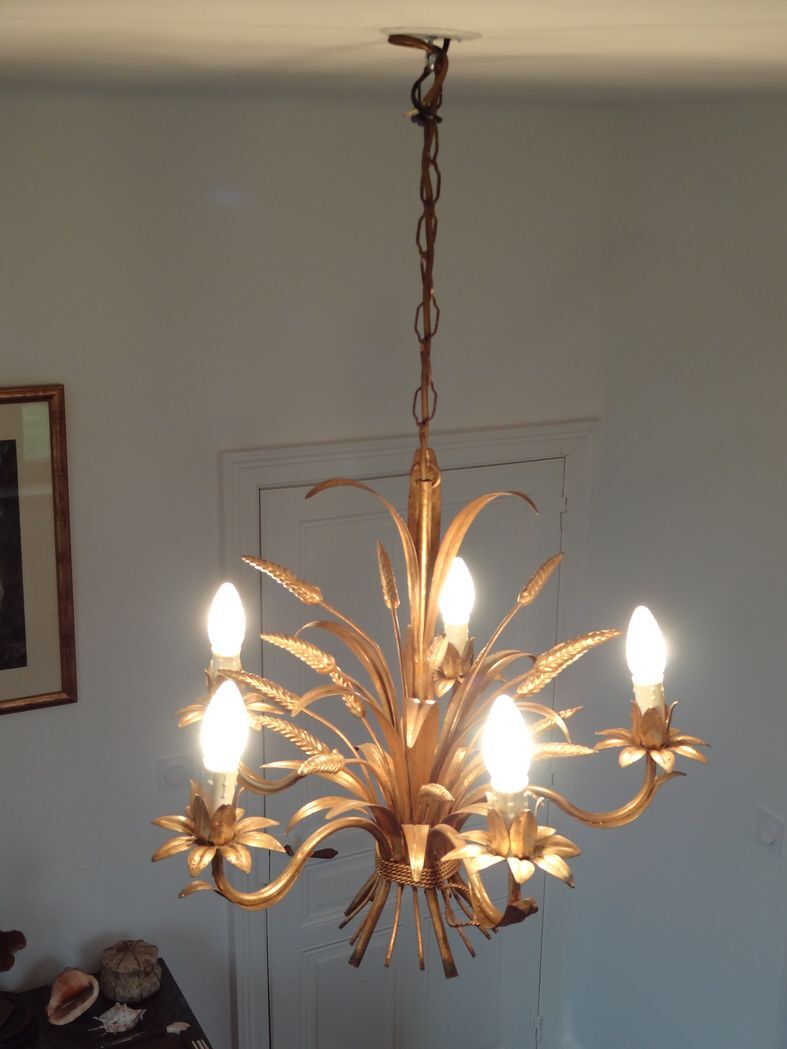 Lustre en métal doré épis de blé et feuillage