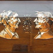 Basque service tray cross character under glass wood vintage handles painting