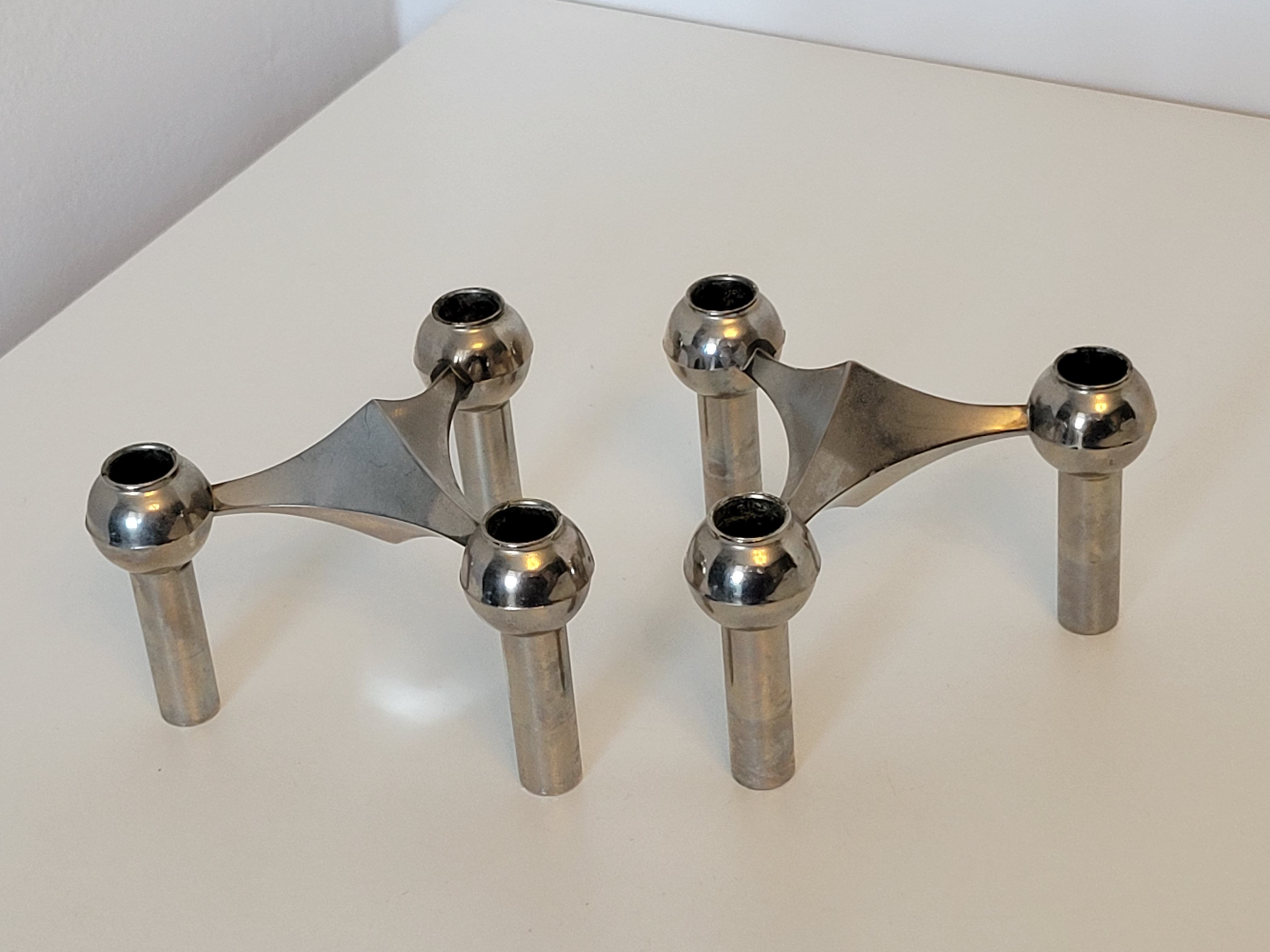 Pair of tripod candle holders design 60s NAGEL STOFF metal