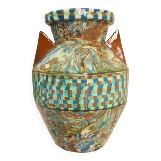 Vase Art Déco Gerbino Vallauris en céramique émaillée, terre mêlée et mosaïque
