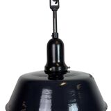 Industrial Black Enamel Factory Lamp with Porcelain Top, 1950s