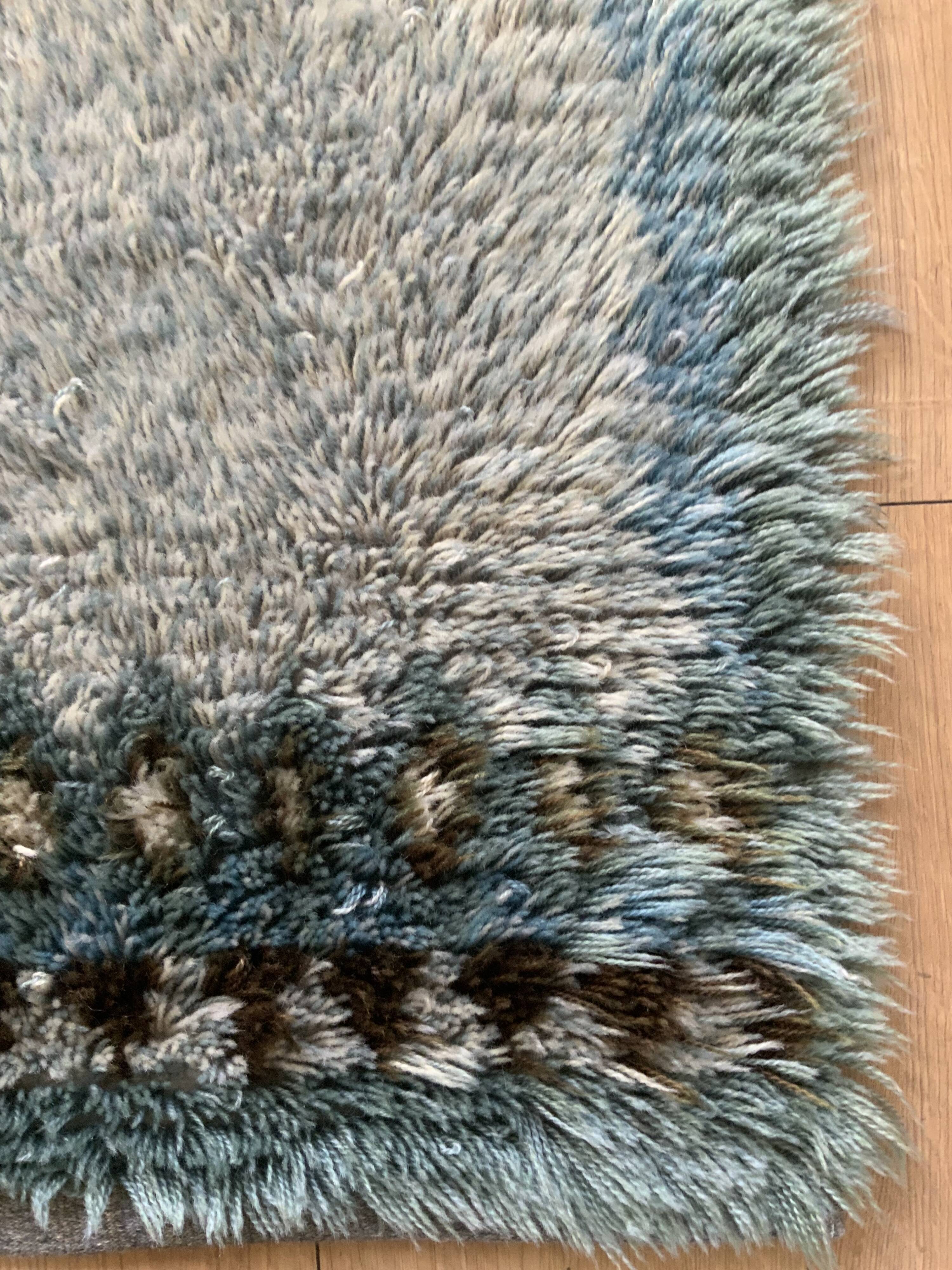 Tapis Rya vintage en laine suédoise, tissé à la main et signé S.L., années 1960