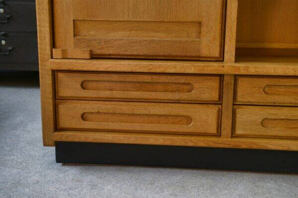 Solid oak wardrobe by Guillerme et Chambron and ceramic by Danikowski 1950s