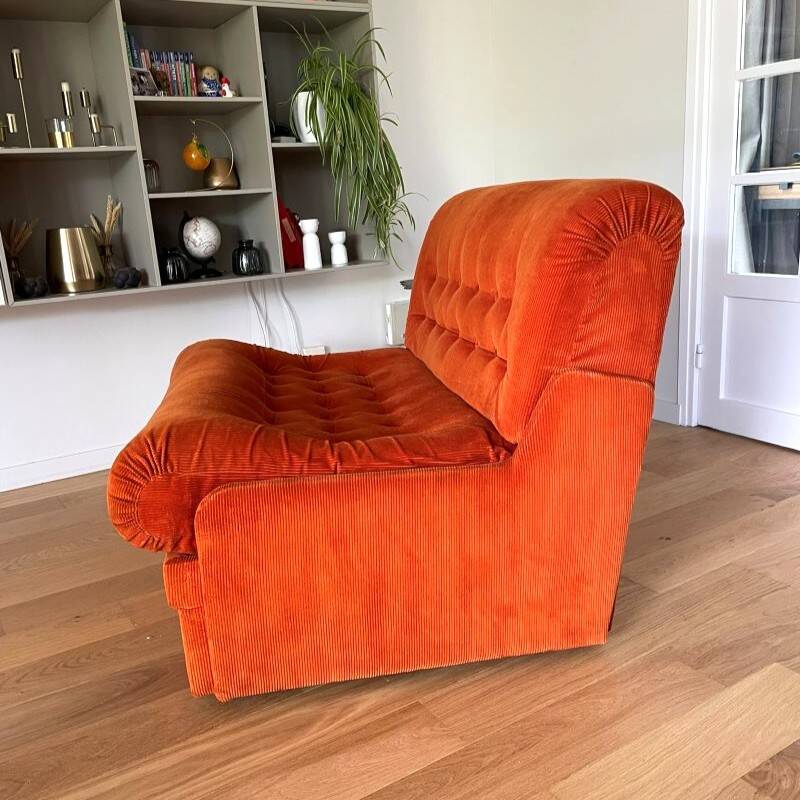 Orange corduroy convertible armchair, 1970s