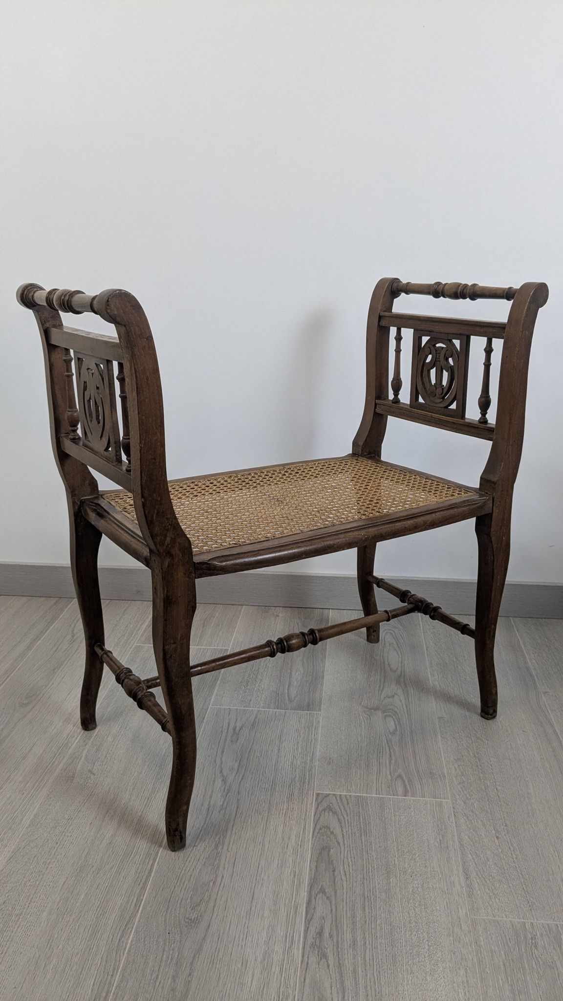 Napoleon III caned piano bench — bourgeois house spirit