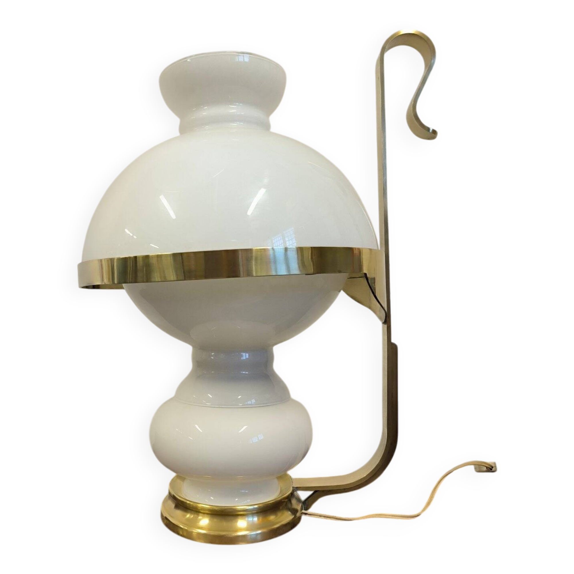 Lampe de table Vecchia Marina en verre opalin et laiton, 1950