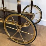 Rolling table in brass and mahogany with removable trays