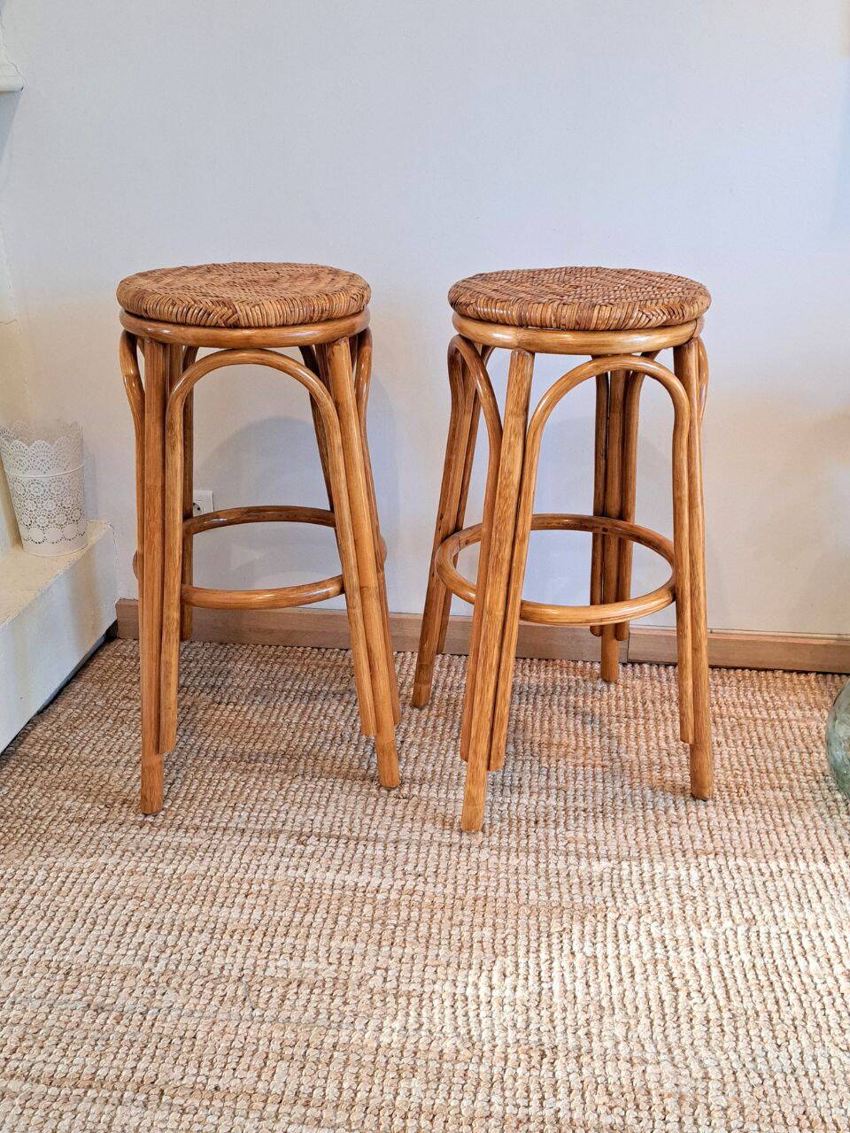 Vintage rattan and wicker bar stools